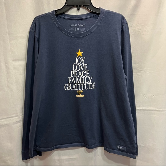 Life Is Good Blue Long Sleeve Crusher Crewneck Tee Holiday Graphic Size XXL - Picture 2 of 9